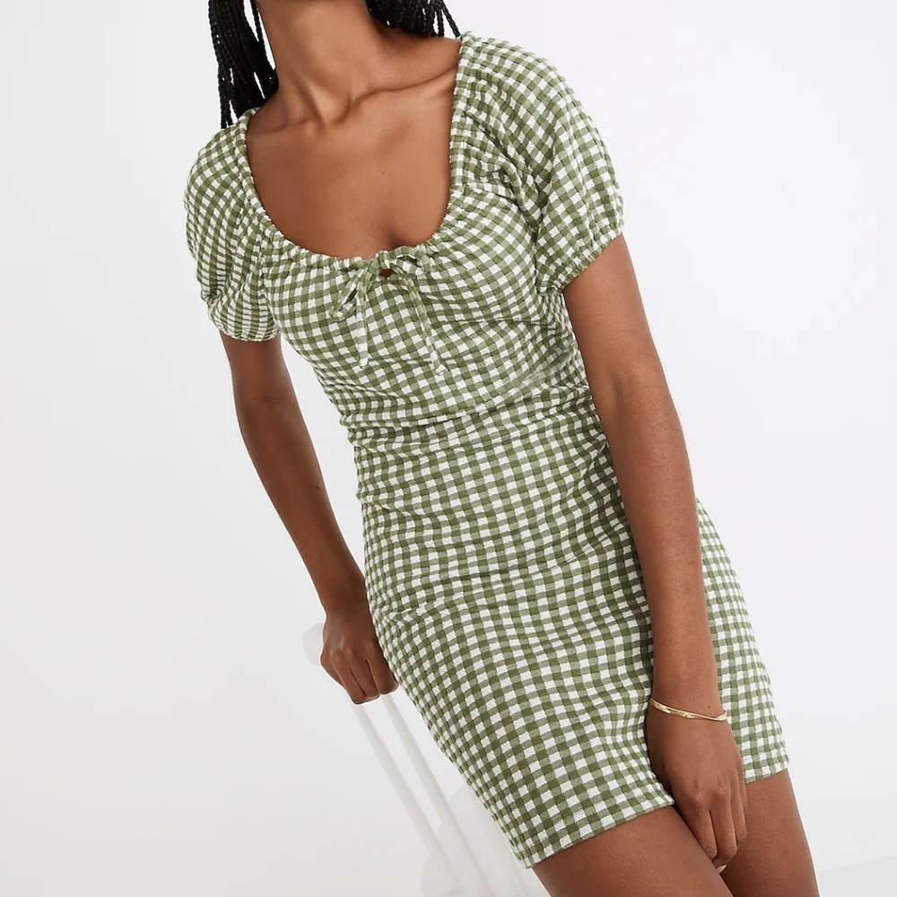 Madewell Green & White Gingham Mini Dress